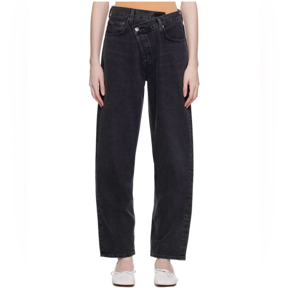 Agolde black Jeans criss cross waistline.